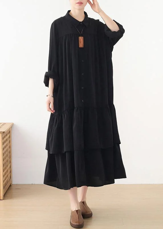 Bohemian Black Button Chiffon Spring Party Dress