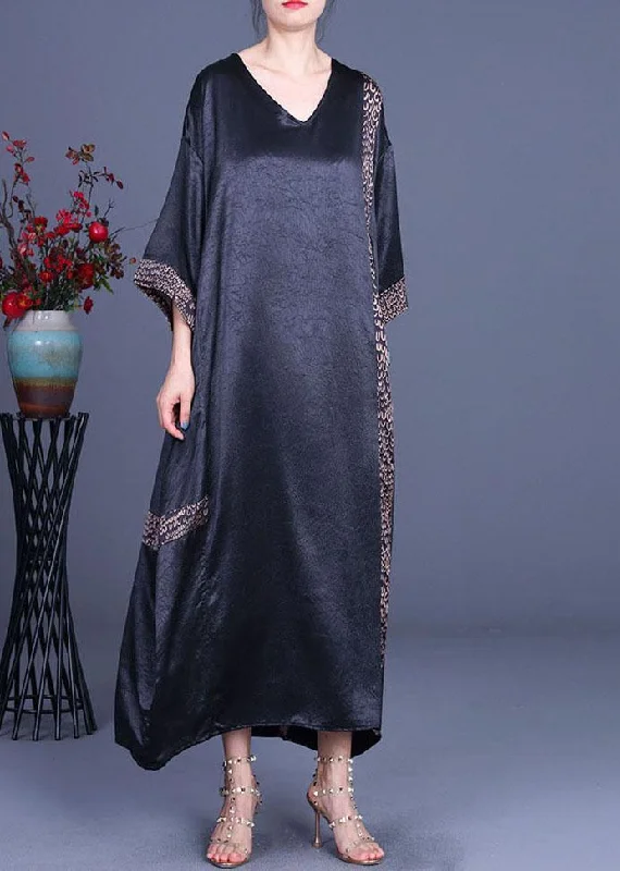 Casual Black Print Patchwork Silk asymmetrical design Summer Party Dress