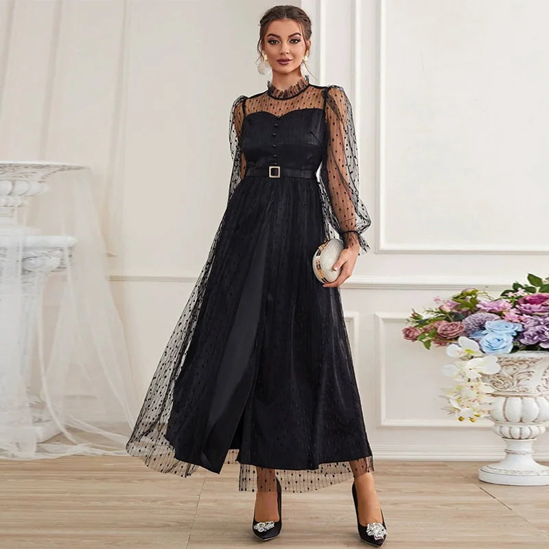 NiDELL BX-.951 Foreign Trade Women's Clothing . Autumn Amazon Cross-Border Temperament Commute Lace Long Dress Party Dress