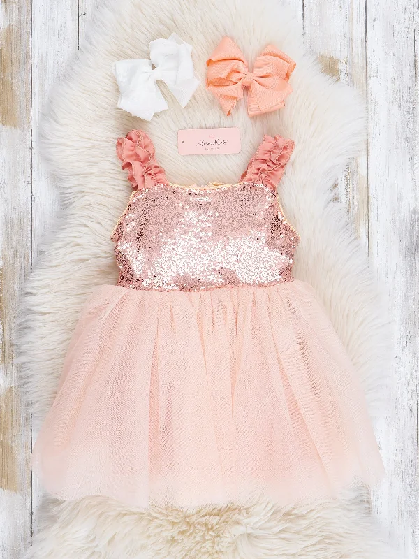 Rose Gold Ruffle Sparkle Party Dress