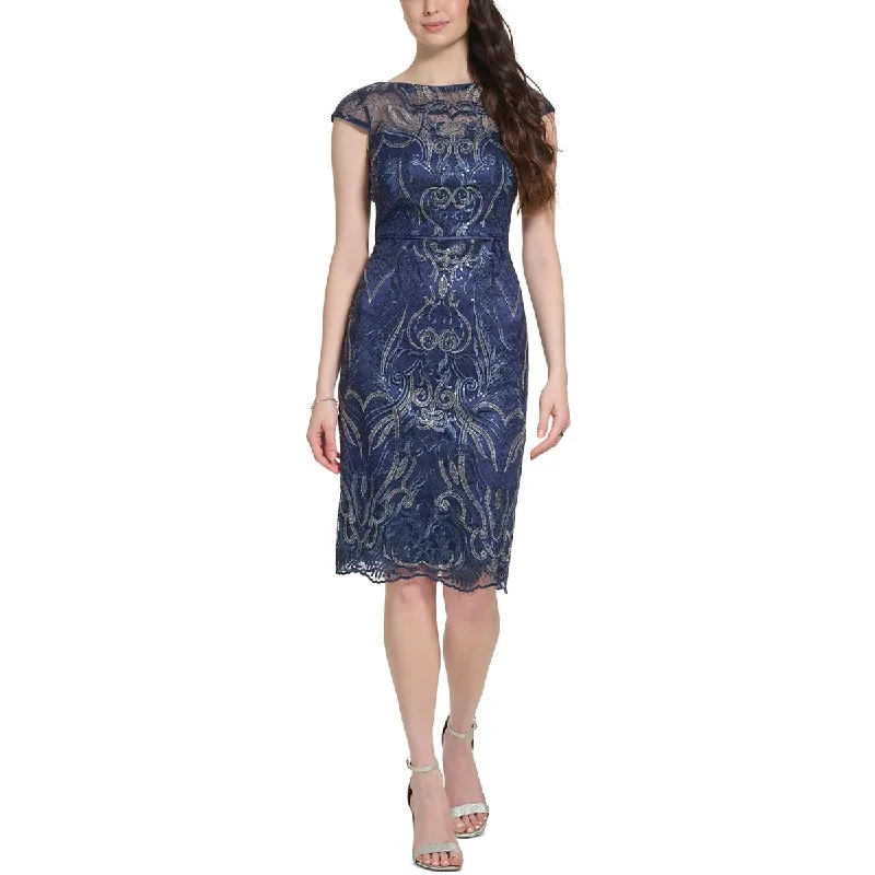 Vince Camuto Womens Embroidered Sequined Cocktail and Party Dress