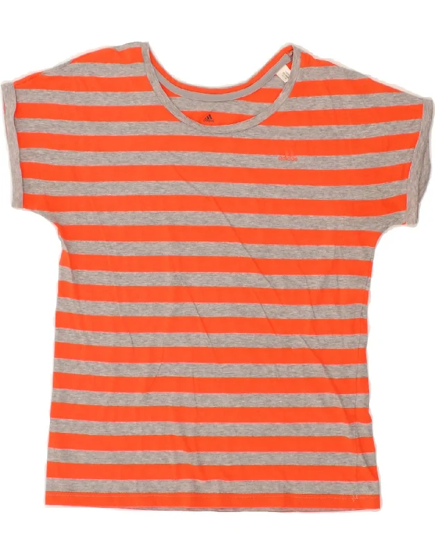 ADIDAS Womens T-Shirt Top UK 8/10 Small Orange Striped Cotton