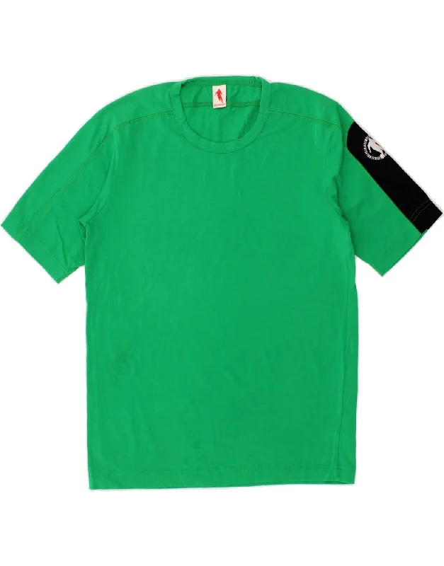 BIKKEMBERGS Womens T-Shirt Top UK 14 Large Green Colourblock Cotton