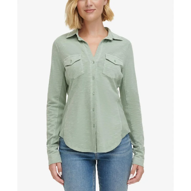 Calvin Klein Jeans Womens Collared Button-Down Top