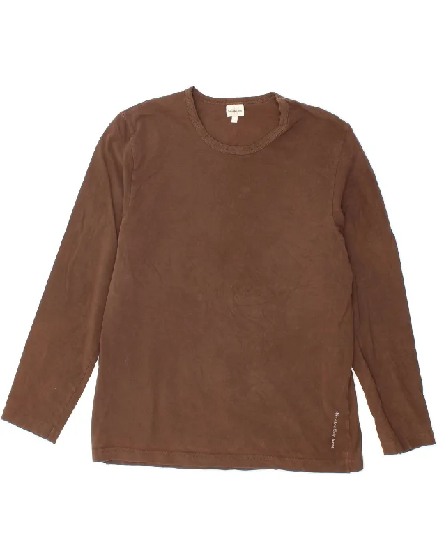 CALVIN KLEIN JEANS Womens Top Long Sleeve UK 14 Large Brown Cotton