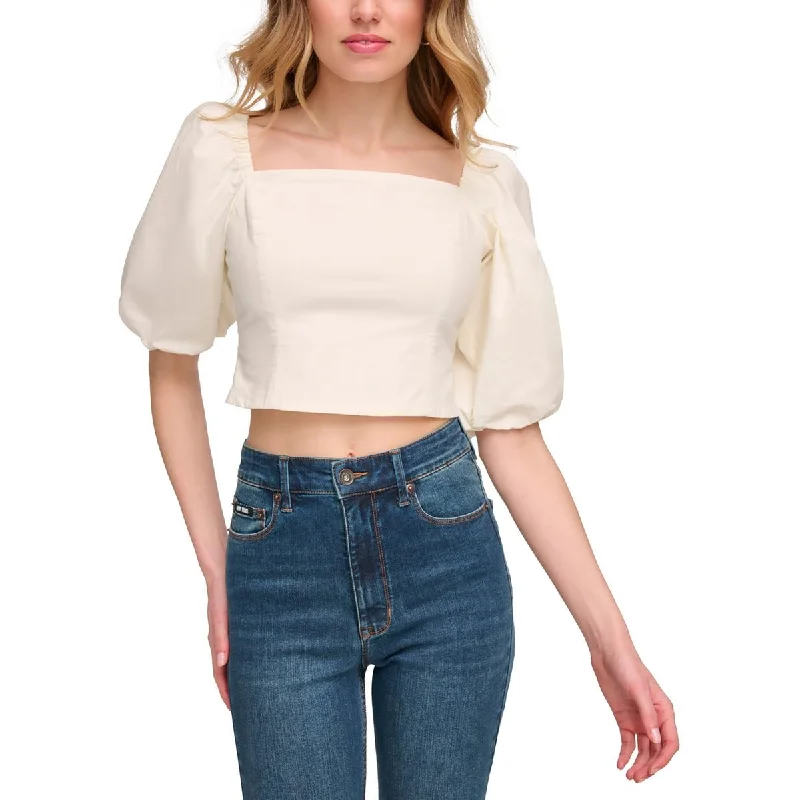 DKNY Jeans Womens Cotton Puff Sleeves Cropped