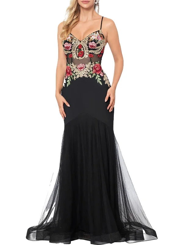 Juniors Womens Formal Floral Evening Dress