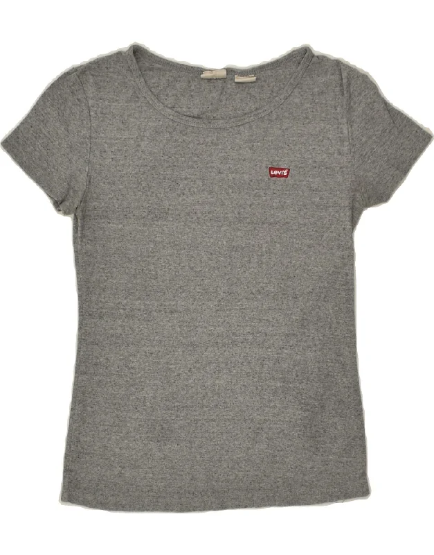 LEVI'S Womens T-Shirt Top UK 10 Small Grey Flecked Cotton