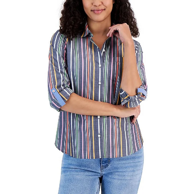 Nautica Jeans Co. Womens Striped Button-Down Button-Down Top