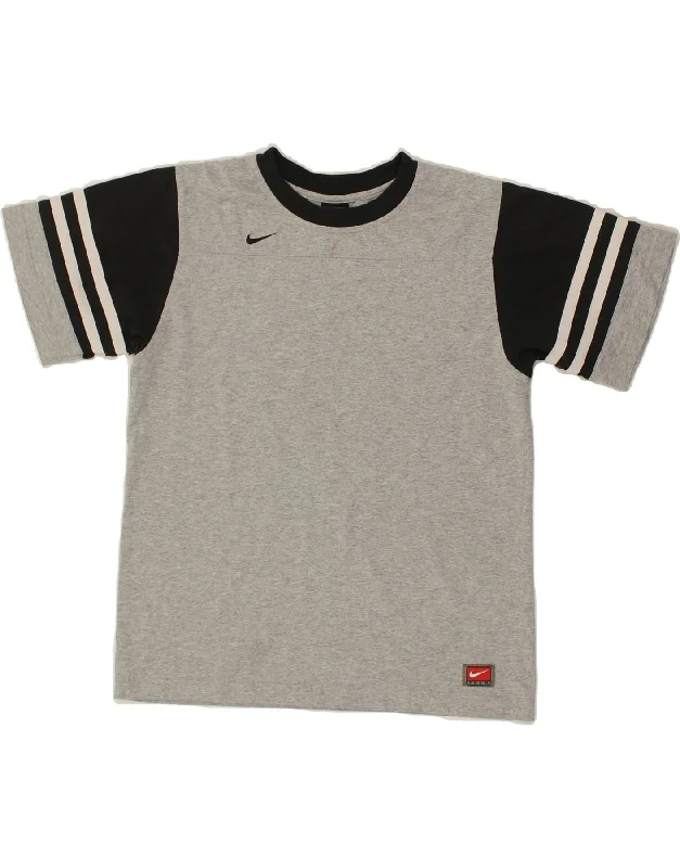 NIKE Womens T-Shirt Top UK 14 Large Grey Colourblock Cotton