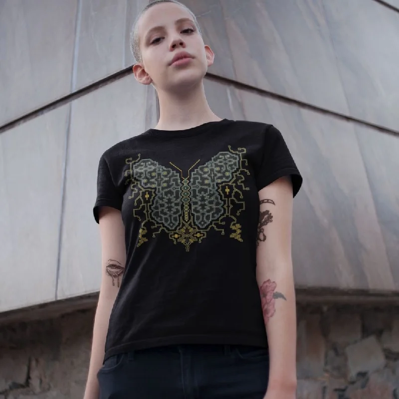 Shipibo Butterfly - Women Made to Order  T-shirts - Dark Shades