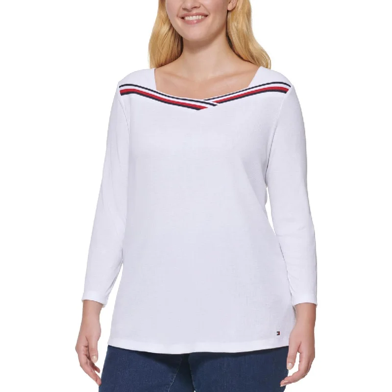 Tommy Hilfiger Sport Womens Plus Ribbed Striped T-Shirt