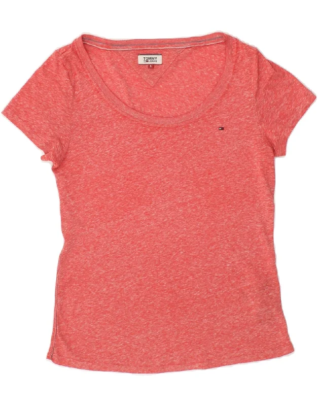 TOMMY HILFIGER Womens T-Shirt Top UK 10 Small Red Flecked Cotton