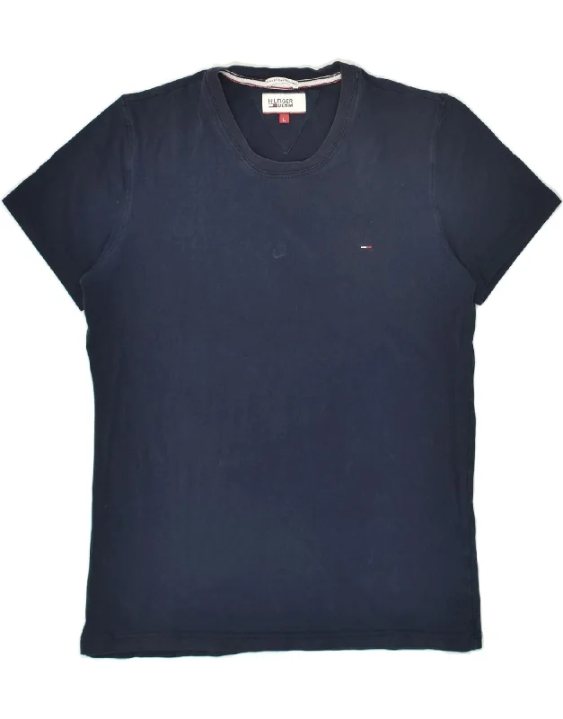 TOMMY HILFIGER Womens T-Shirt Top UK 16 Large Navy Blue Cotton