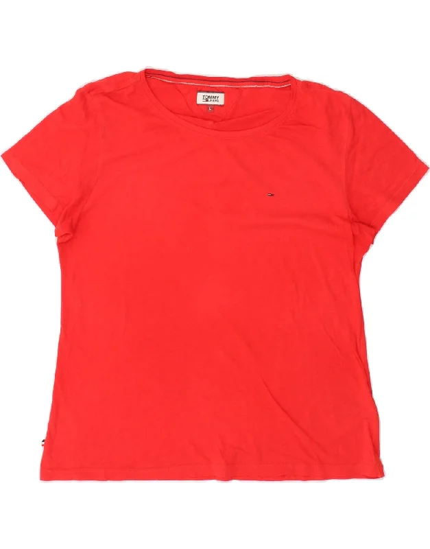 TOMMY HILFIGER Womens T-Shirt Top UK 16 Large Red Cotton