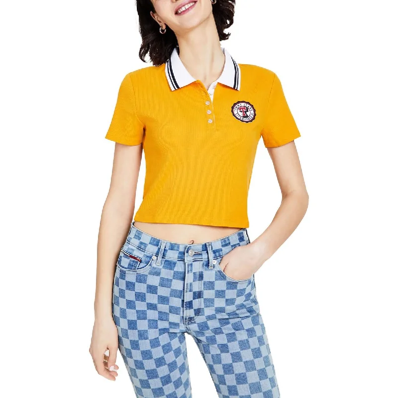 Tommy Jeans Womens Patchwork Cropped Polo Top