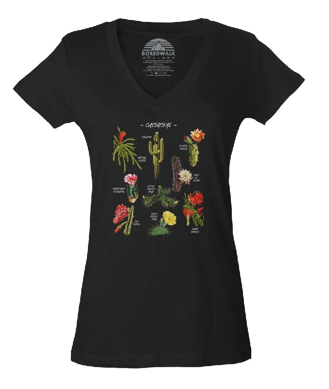 Women's Cactus Botanical Chart Vneck T-Shirt