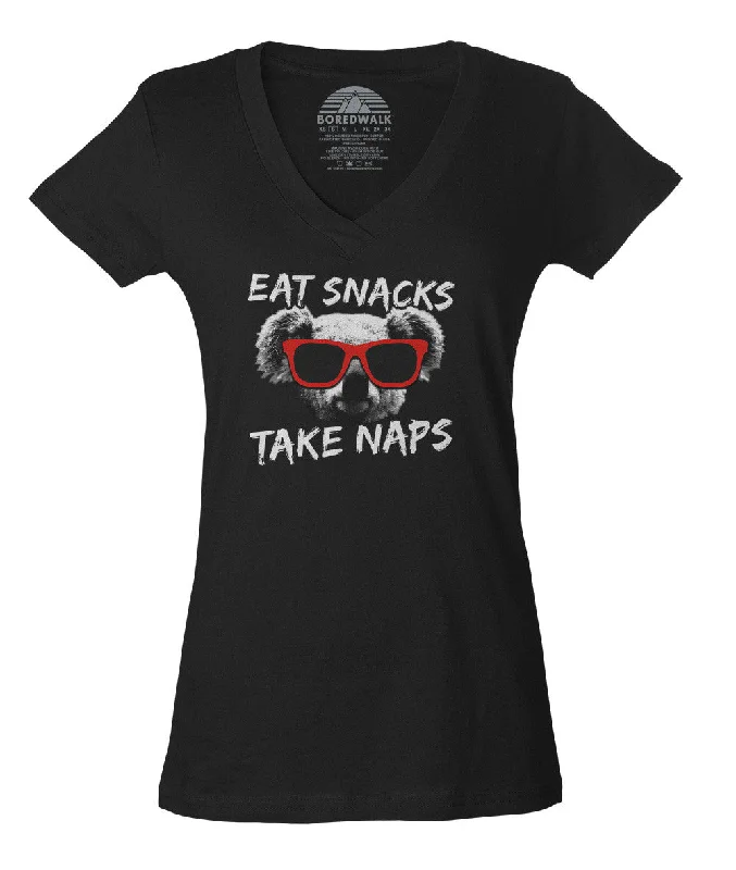 Women's Eat Snacks Take Naps Koala Vneck T-Shirt