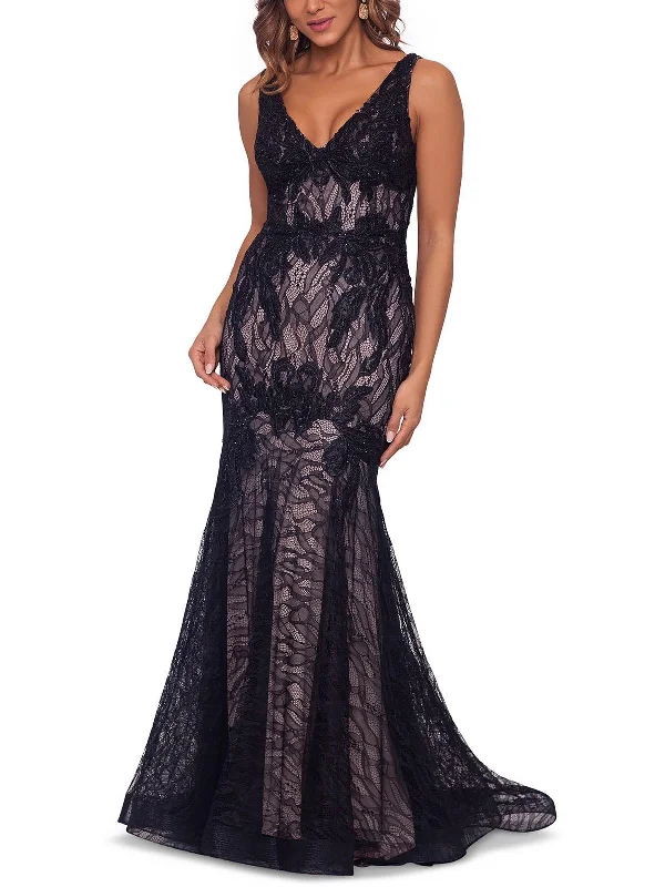 Womens Lace Sleeveless Evening Dress