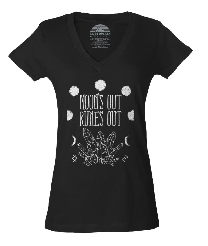 Women's Moon's Out Runes Out Vneck T-Shirt