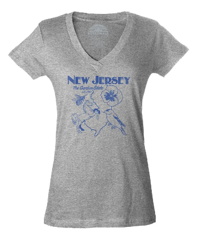 Women's New Jersey Vneck T-Shirt Retro Garden State