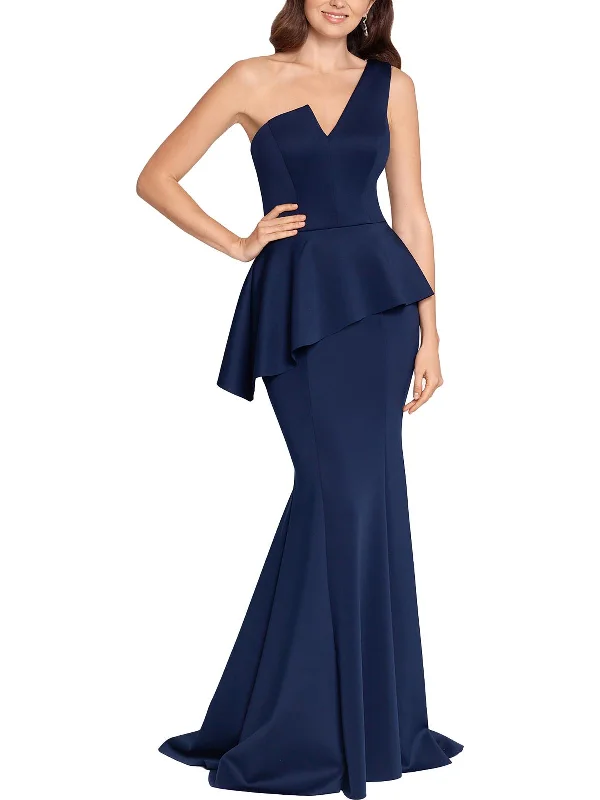 Womens Peplum One Shoulder Evening Dress