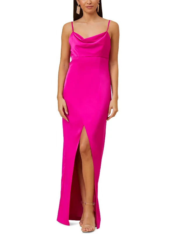 Womens Satin Cowl Neck Evening Dress