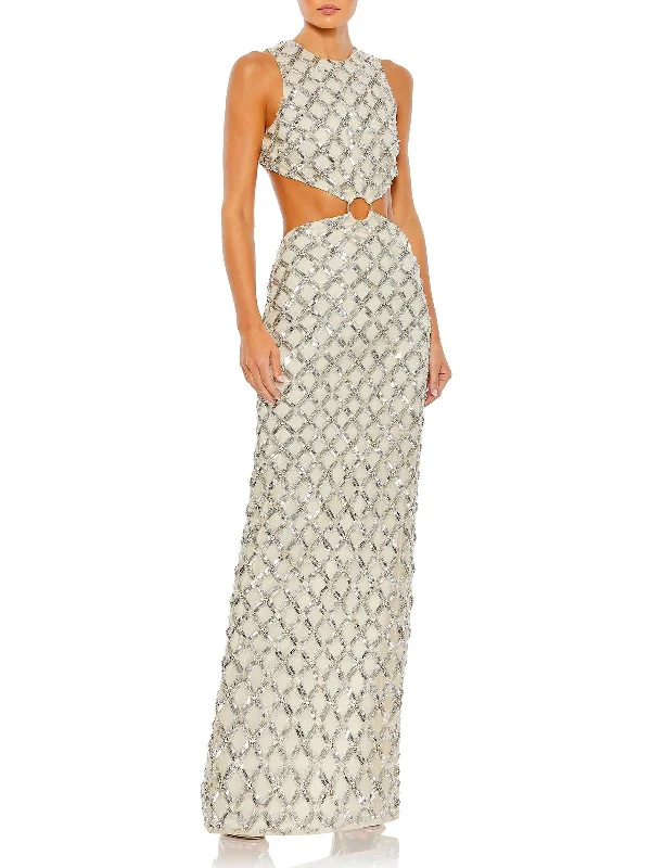 Womens Sequin Cut-Out Evening Dress