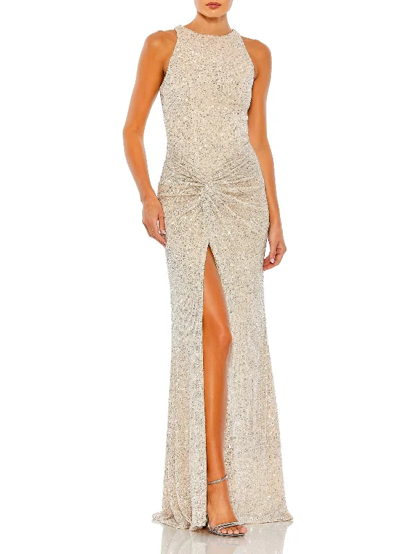 Womens Sequin Ruched Evening Dress