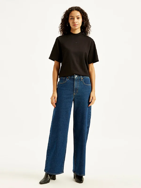 Women's High Rise Wide Leg Navy Jeans