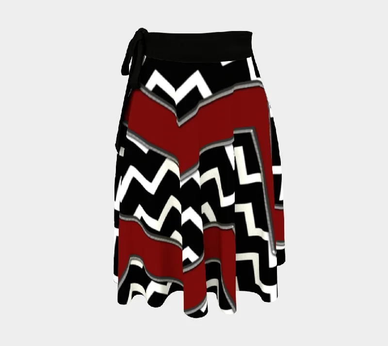 Black White Red Chevron Wrap Skirt