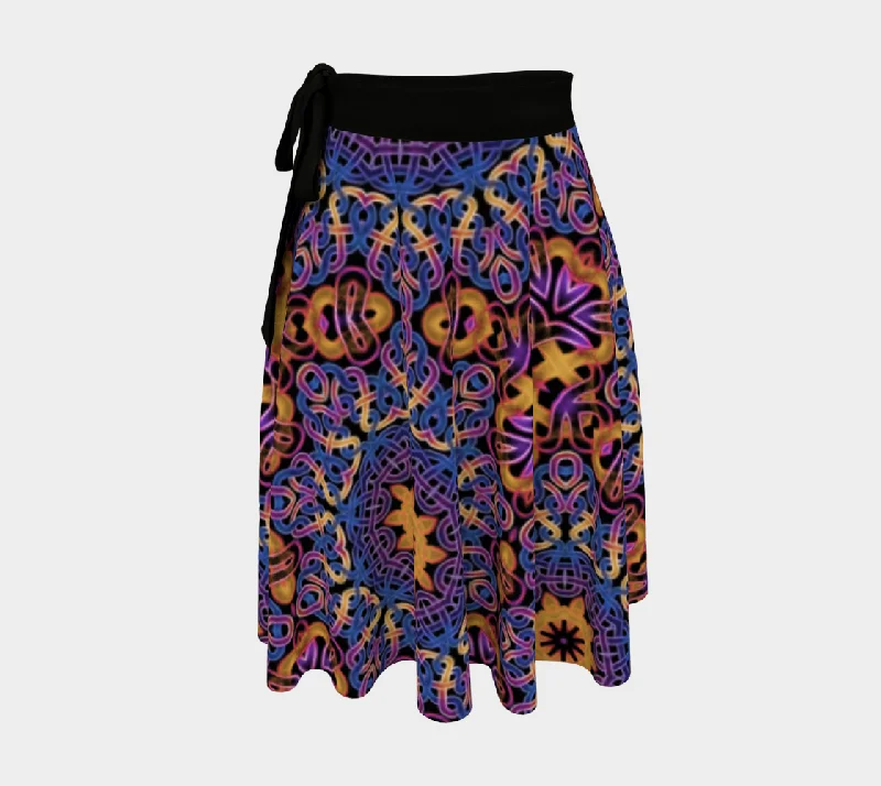 Blue Gold Celtic Kaleidoscope Pattern Wrap Skirt