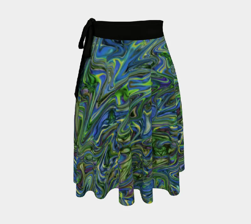 Blue Green Liquid Marbling Wrap Skirt