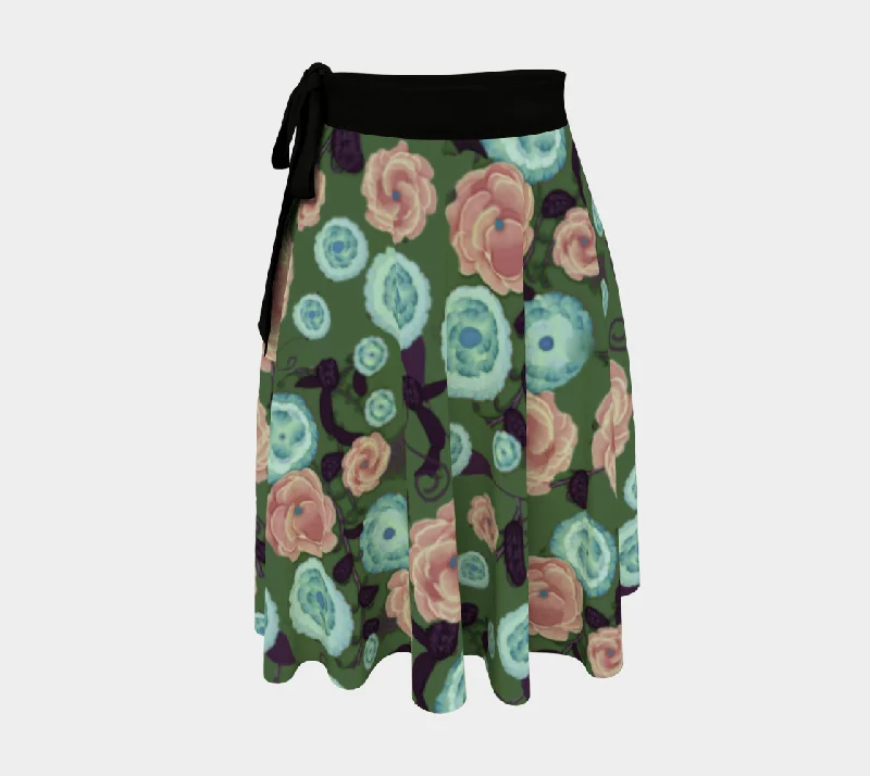 Earthy Peach and Turquoise Flower Pattern Wrap Skirt