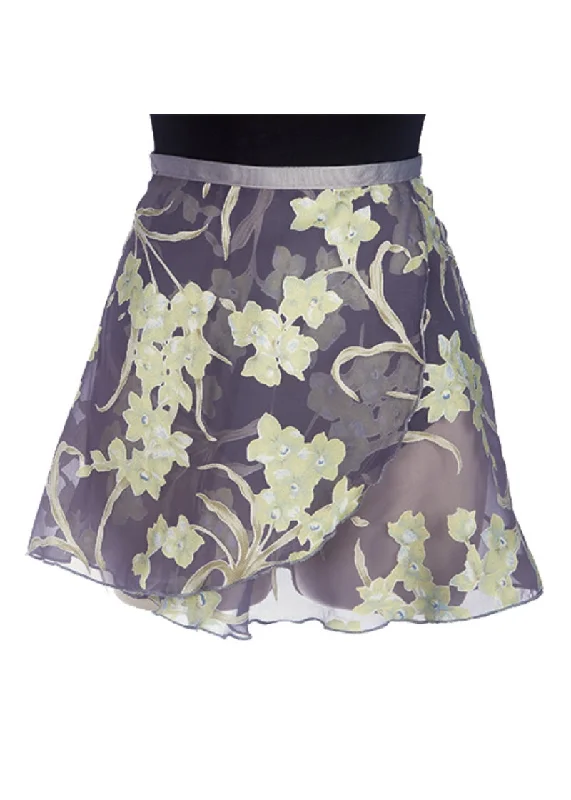 Dark Grey Floral Expressions Wrap Skirt (14" Hem)