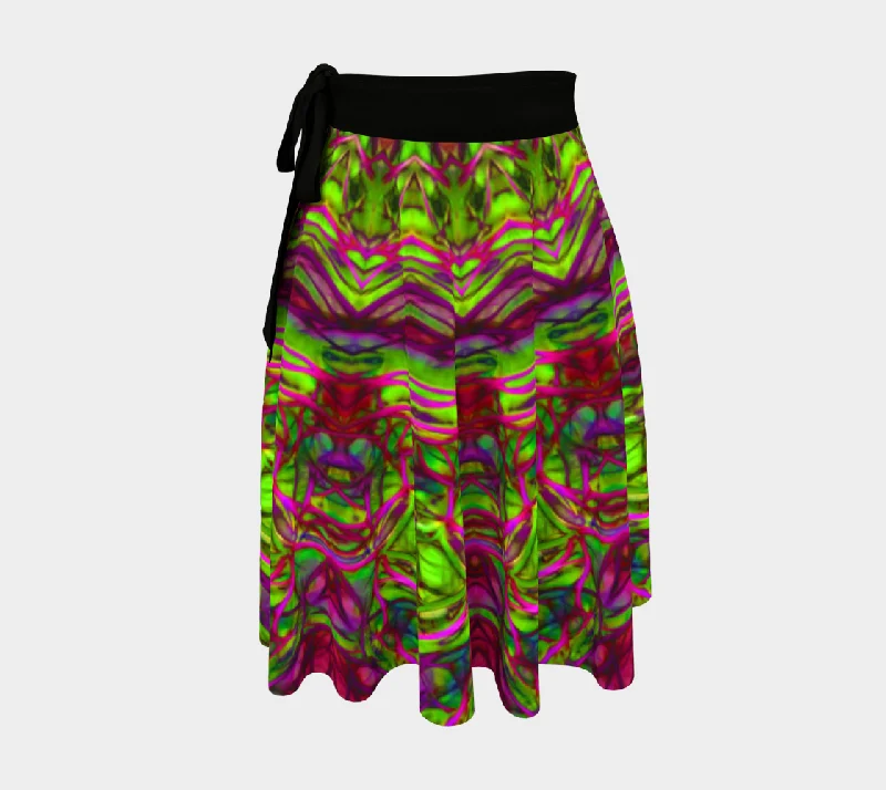 Green Pink Abstract Wrap Skirt