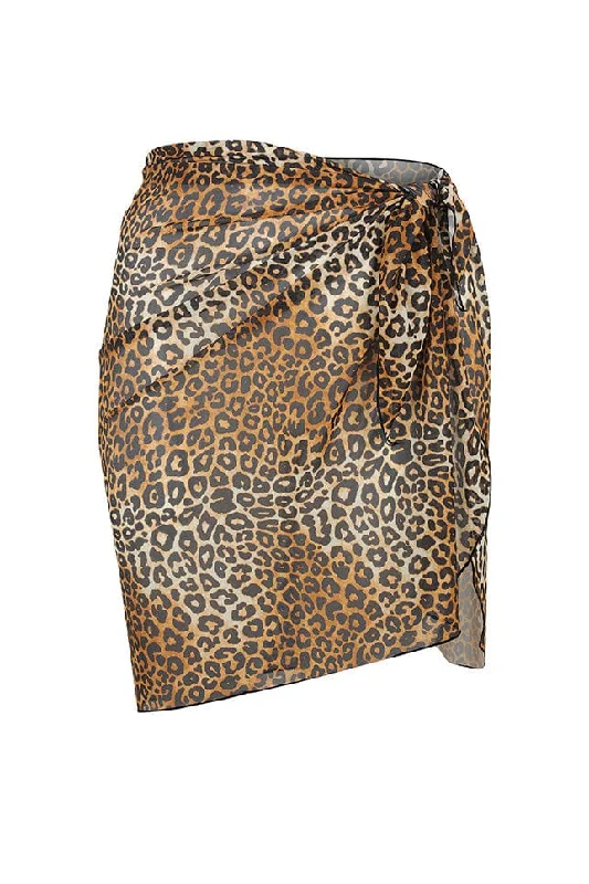 Leopard Mesh Wrap Skirt