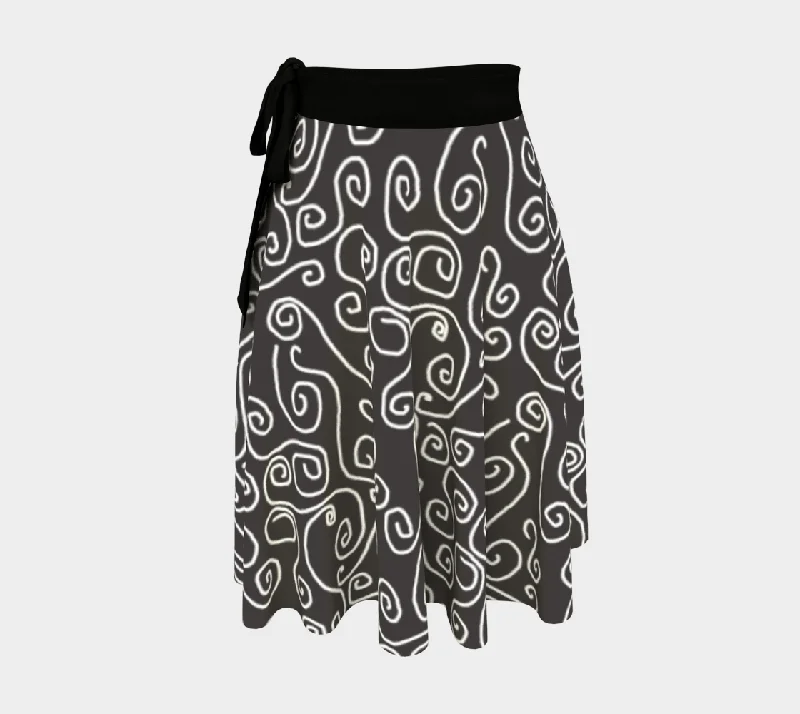 White Swirls On Gray Wrap Skirt