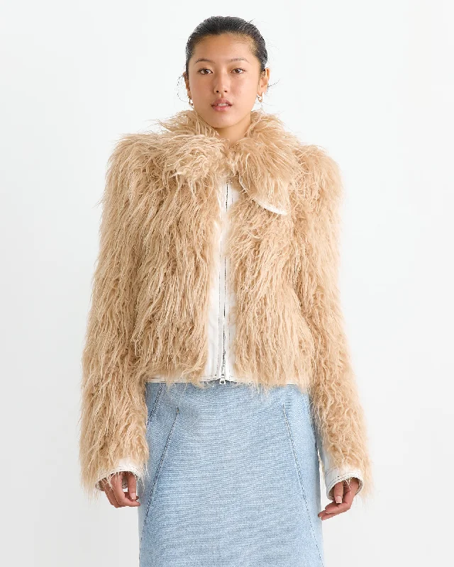 Faux Fur Jacket in Beige