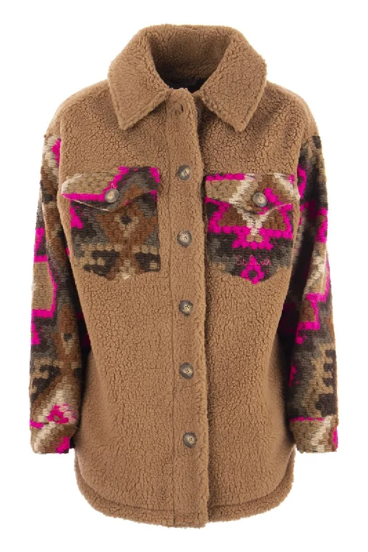 Sherpa jacket with ethnic print