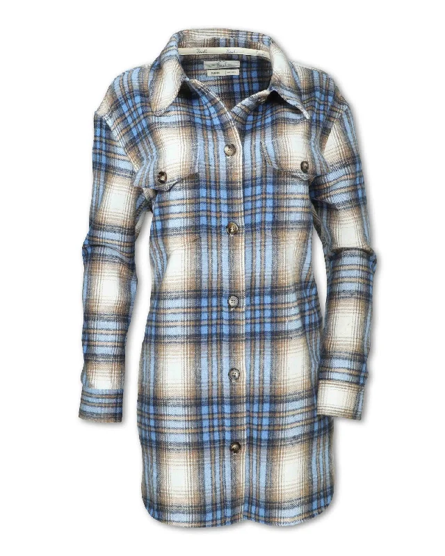 W's Blue Plaid Shirt Jacket