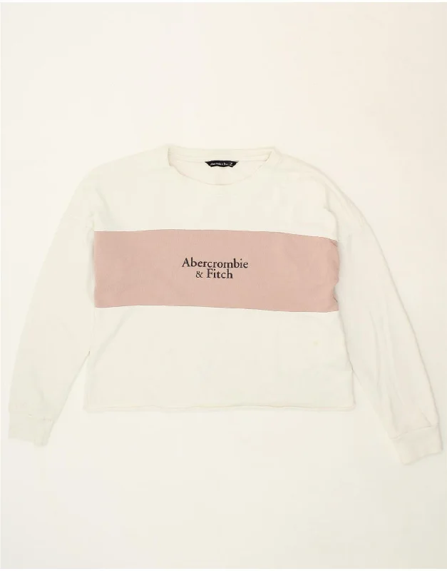 ABERCROMBIE & FITCH Womens Crop Sweatshirt Jumper UK 14 Medium White