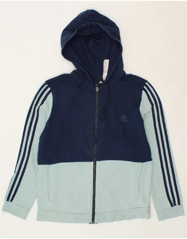 ADIDAS Boys Zip Hoodie Sweater 15-16 Years Navy Blue Colourblock Cotton