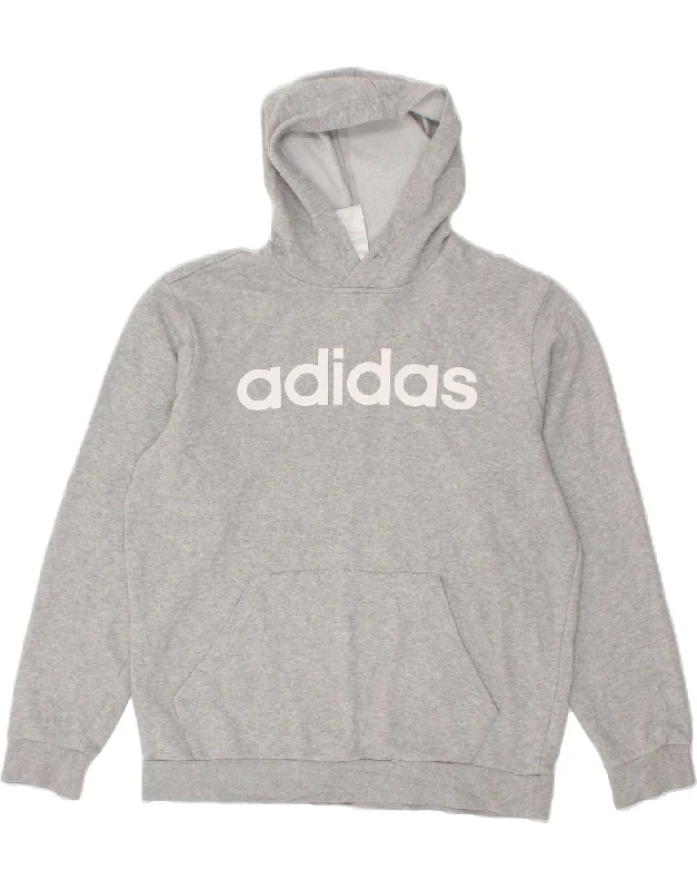 ADIDAS Mens Graphic Hoodie Jumper Large Grey Cotton