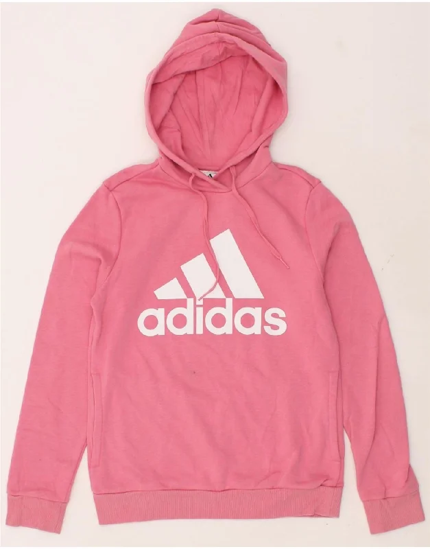 ADIDAS Womens Graphic Hoodie Jumper UK 8/10 Small Pink Cotton