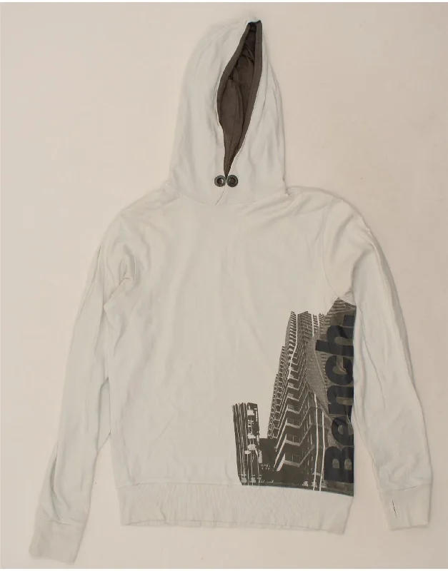 BENCH Mens Graphic Hoodie Jumper Medium White Cotton