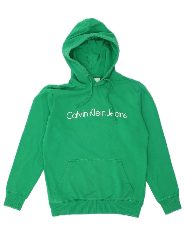 CALVIN KLEIN JEANS Mens Graphic Hoodie Jumper Small Green Cotton