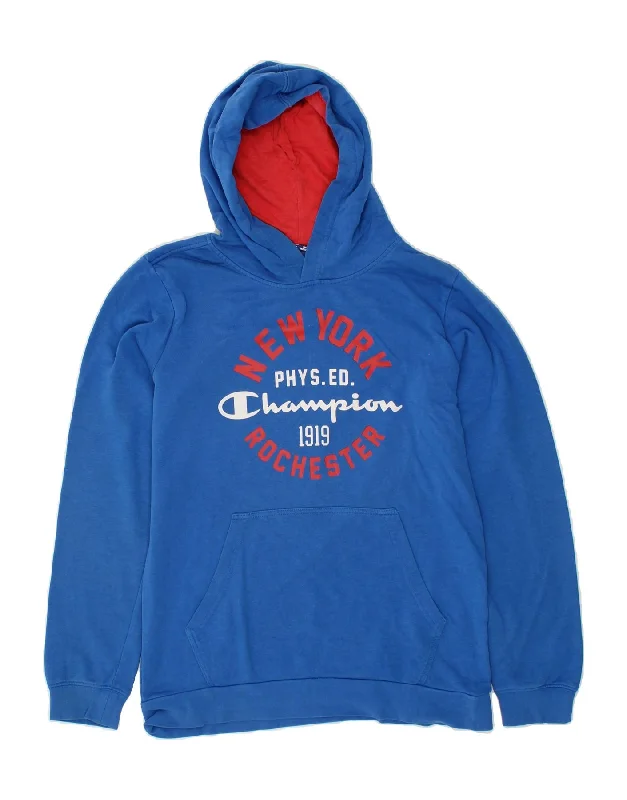 CHAMPION Boys Graphic Hoodie Jumper 13-14 Years XL Blue