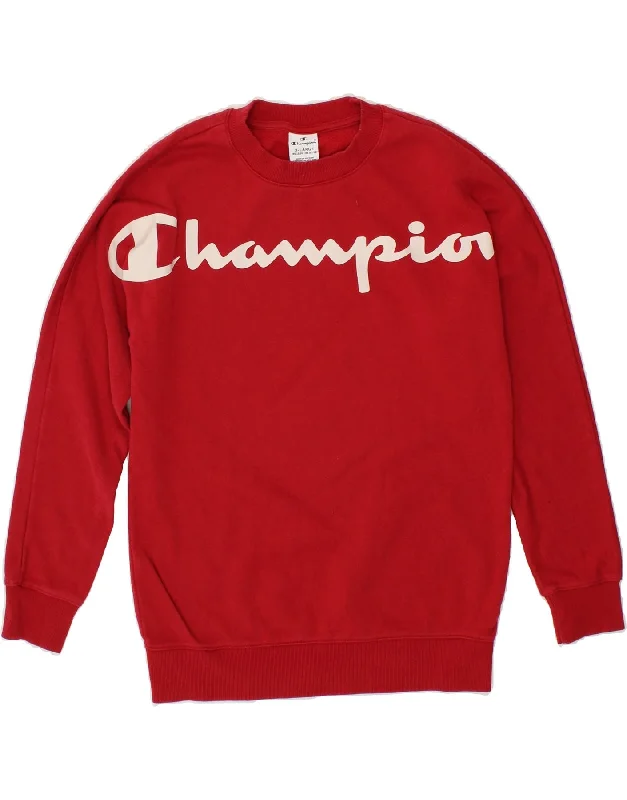 CHAMPION Girls Graphic Sweatshirt Jumper 13-14 Years XL Red Cotton