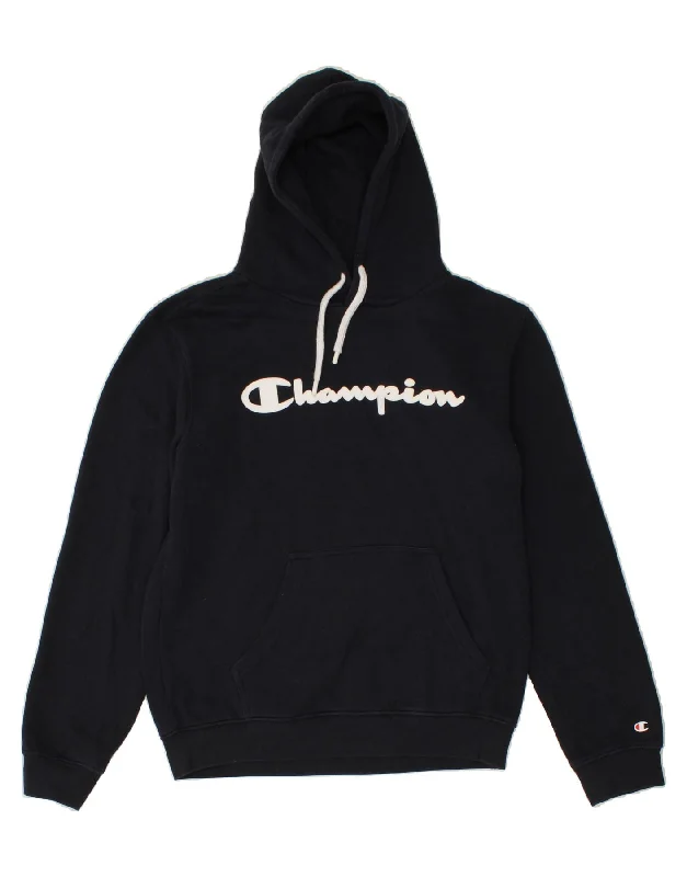 CHAMPION Mens Graphic Hoodie Jumper Medium Navy Blue